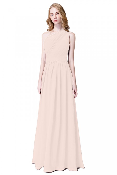 Illusion One-Shoulder Chiffon Pleated Bridesmaid Dress Long