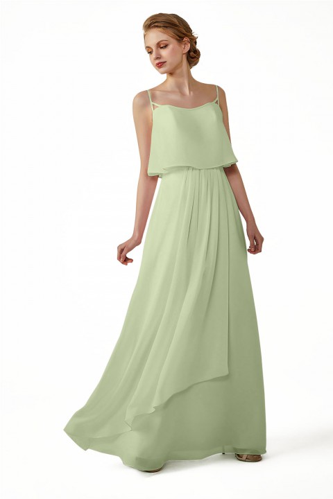 Boho Spaghetti Straps Chiffon V-Back Bridesmaid Dress with Flounce