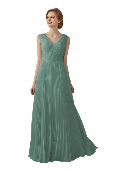 Chiffon V-Neck and V-Back A-Line Pleated Bridesmaid Dress 