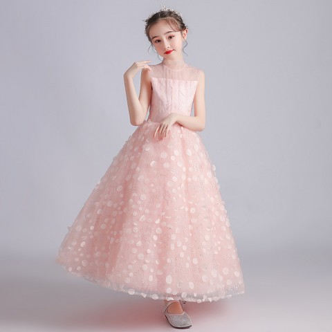Pink Sleeveless Princess Tulle Skirt Flower Girl Dresses With Sequins