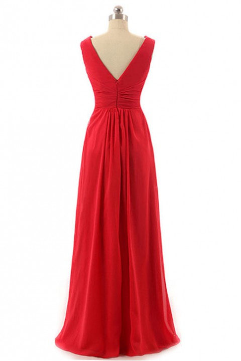 Tank V Neck & Back Pleated Chiffon Bridesmaid Dress Long