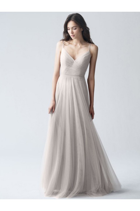 Spaghetti Strap V Neck Sleevesless Chiffon Bridesmaid Dress