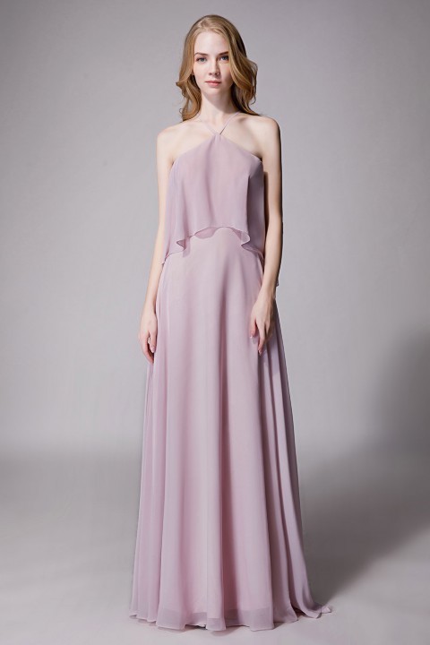 Y-Neck Ruffle Chiffon Multi-wear Bridesmaid Dress Long