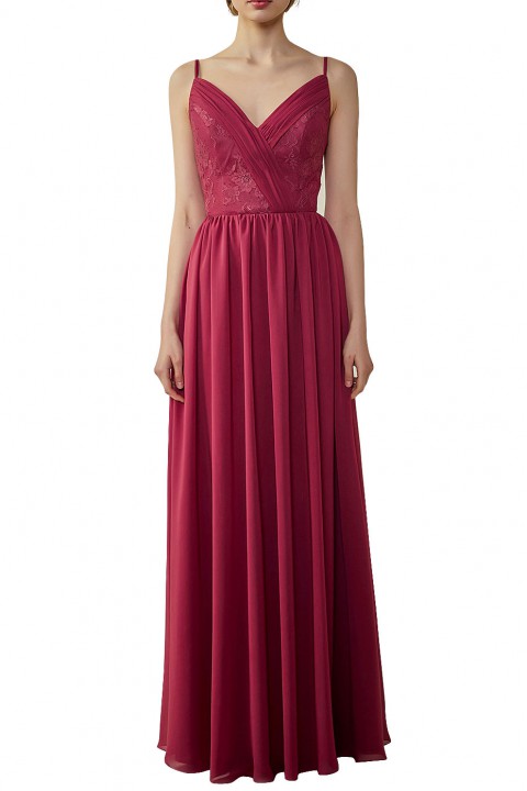 Double Spaghetti Straps Draped Lace Open-back Chiffon Bridesmaid Dress