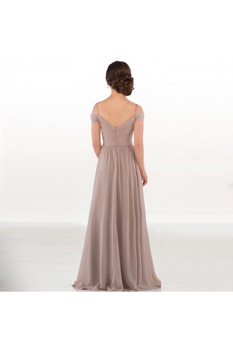 Mauve Cold Shoulder V Neck High Waist Chiffon Bridesmaid Dress