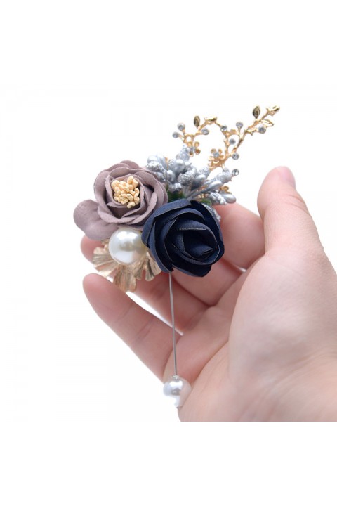 Artificial Flower Pearl Beaded Wedding Boutonniere