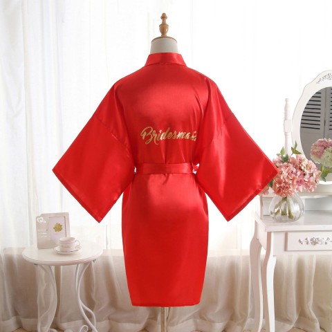 Slogan Printed Tied Waist Silk Bridesmaid Robe