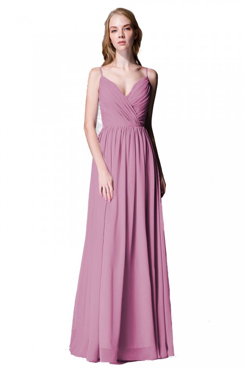 Spaghetti Straps Shell Neck Chiffon Bridesmaid Dress Open-back 