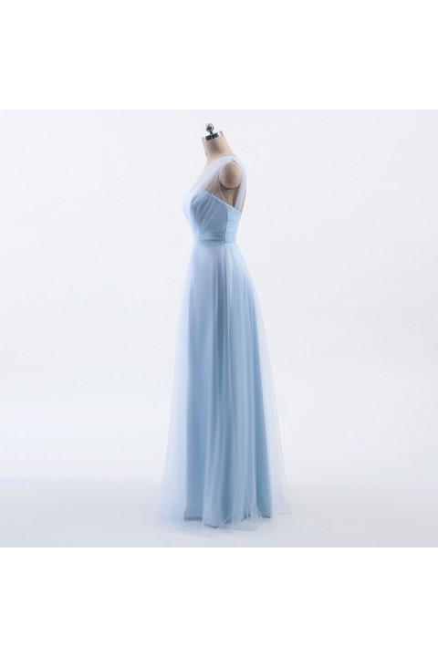 Romantic Illusion One-Shoulder Tulle Open Back Bridesmaid Dress 