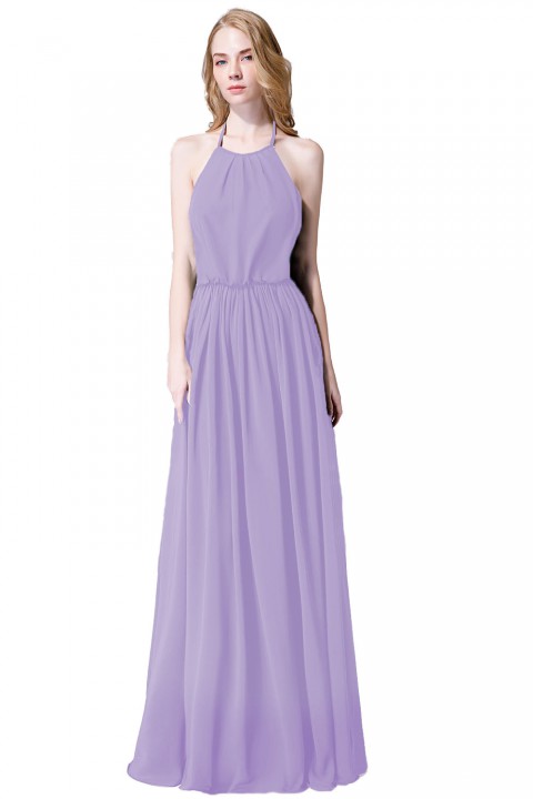 Halter Spaghetti Strap Open Back Chiffon Bridesmaid Dress with Sash