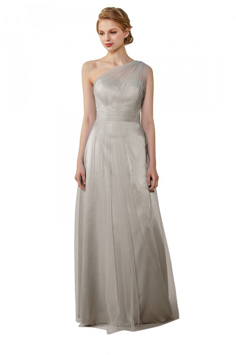 Romantic Illusion One-Shoulder Tulle Open Back Bridesmaid Dress 