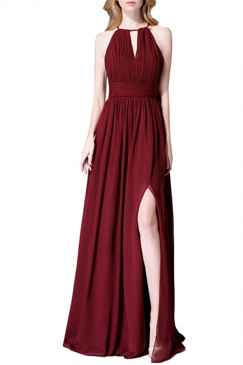 High-Neck with Keyhole Halter Tie Back Chiffon Bridesmaid Dress 