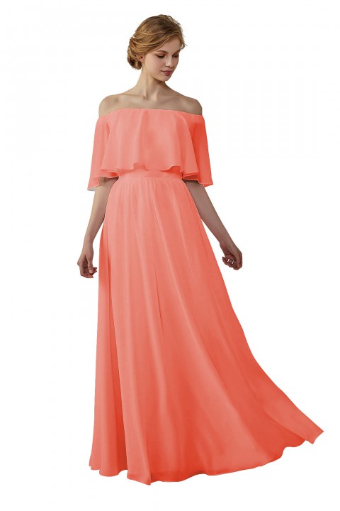 Bohemian Style Off Shoulder Chiffon Flounce Top Bridesmaid Dress