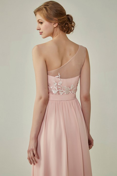 Clearance | Illusion Sweetheart One Shoulder Tulle A-Line Bridesmaid Dress	