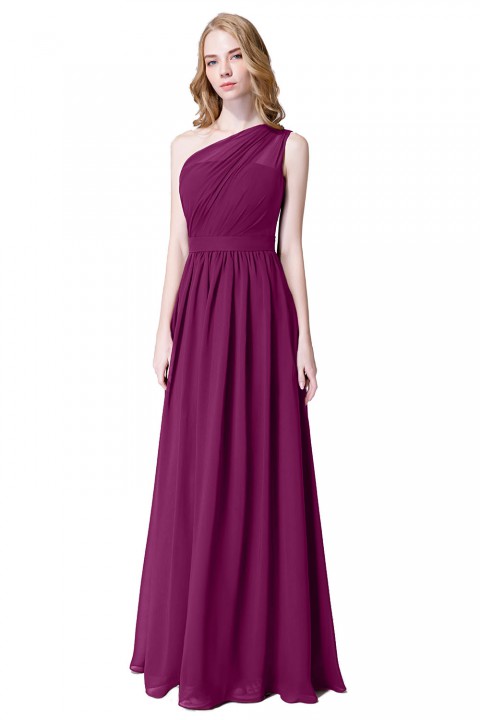 Illusion One-Shoulder Chiffon Pleated Bridesmaid Dress Long