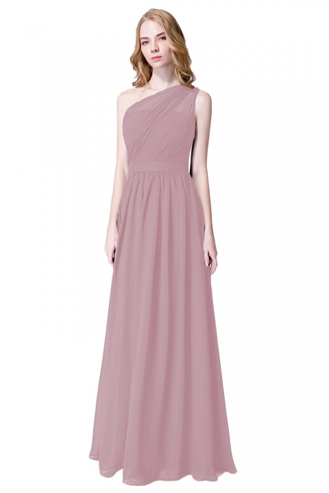 Illusion One-Shoulder Chiffon Pleated Bridesmaid Dress Long