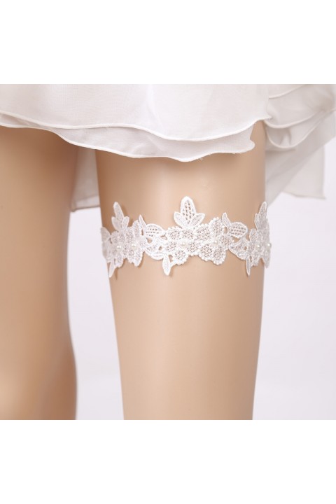 Pearl Decor Elastic Lace Bridal Garter