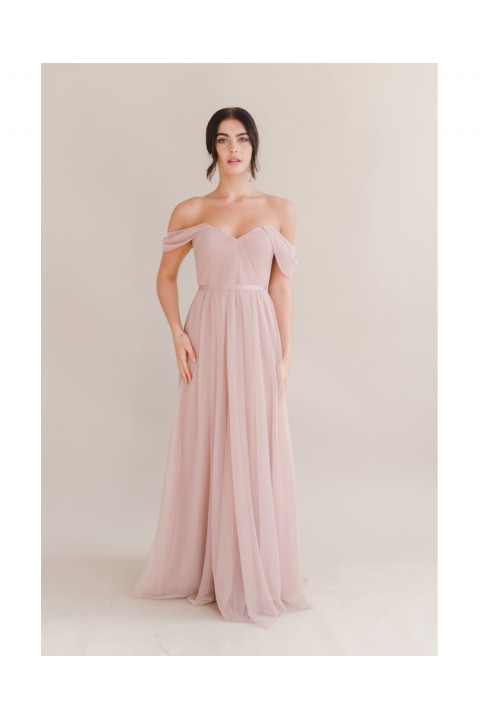 Pink Off Shoulder Sweetheart Neck High Waist Chiffon Bridesmaid Dress