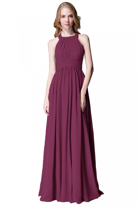 Sophisticated Halter Neckline Keyhole Back Pleated Bridesmaid Dress