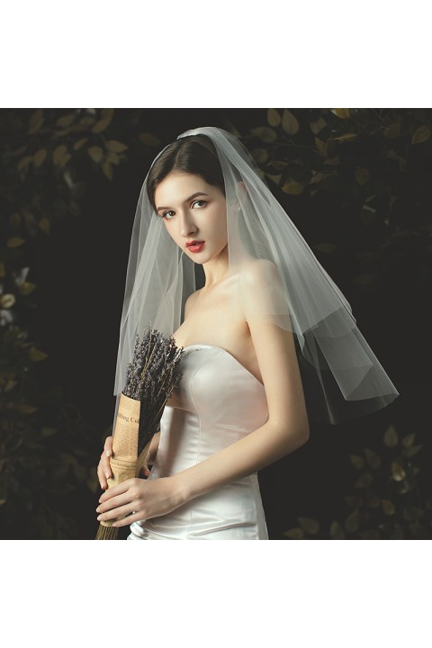 Simple Two-Tier Short Bridal Veil with Comb