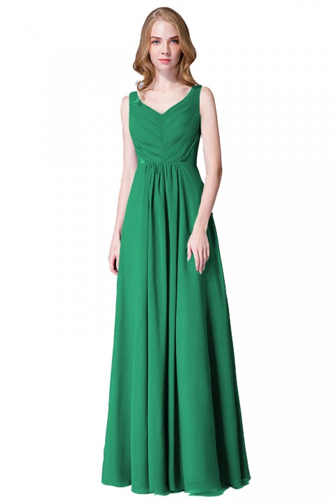 Elegant V-Back Chiffon Tank Bridesmaid Dress with Mesh Lace Inset