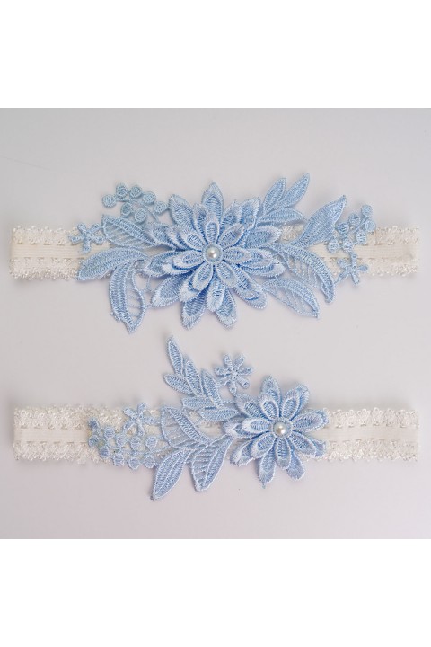 Pearl Floral Lace Elastic Bridal Garter Set