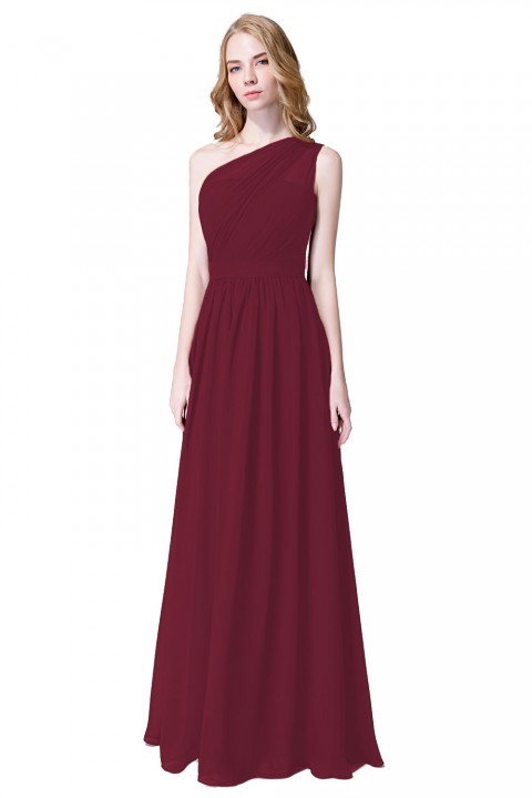 Illusion One-Shoulder Chiffon Pleated Bridesmaid Dress Long