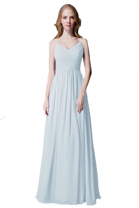 Spaghetti Straps Pleated Chiffon Bridesmaid Dress with Lace Open Back