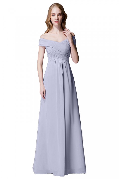 Crisscross Off-the-Shoulder Pleated V-back Bridesmaid Dress Long