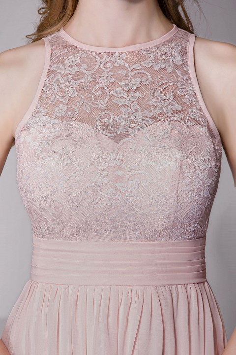 Illusion Lace Neck & Back Scoop Side Slit Bridesmaid Dress