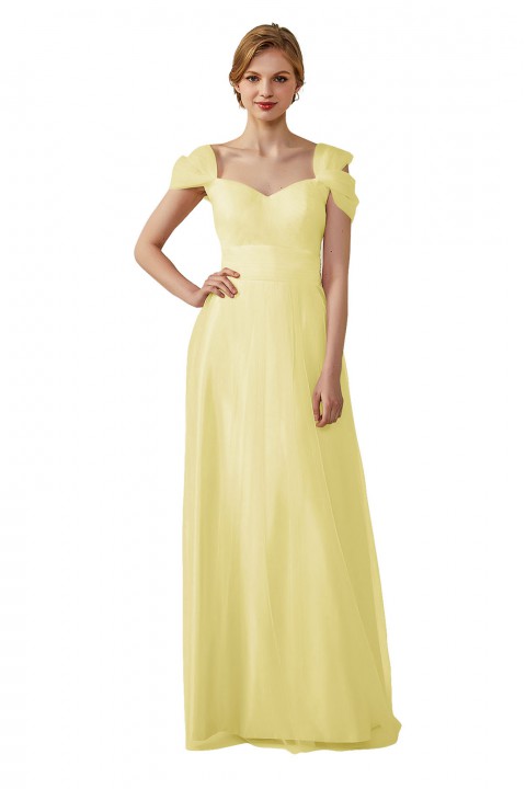 Sweetheart Neckline Cold Shoulder Long V back Tulle Bridesmaid Dress