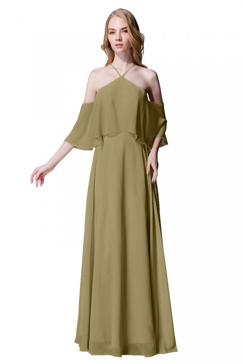 Y-Neck Ruffle Chiffon Multi-wear Bridesmaid Dress Long