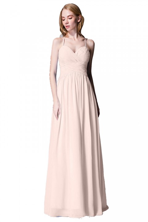 Spaghetti Straps Halter Neckline Front Cascade Bridesmaid Dress with Keyhole Back