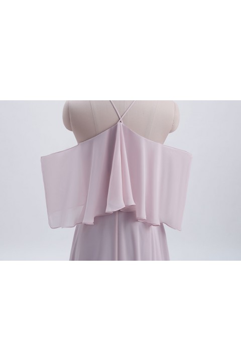 Y-Neck Ruffle Chiffon Multi-wear Bridesmaid Dress Long