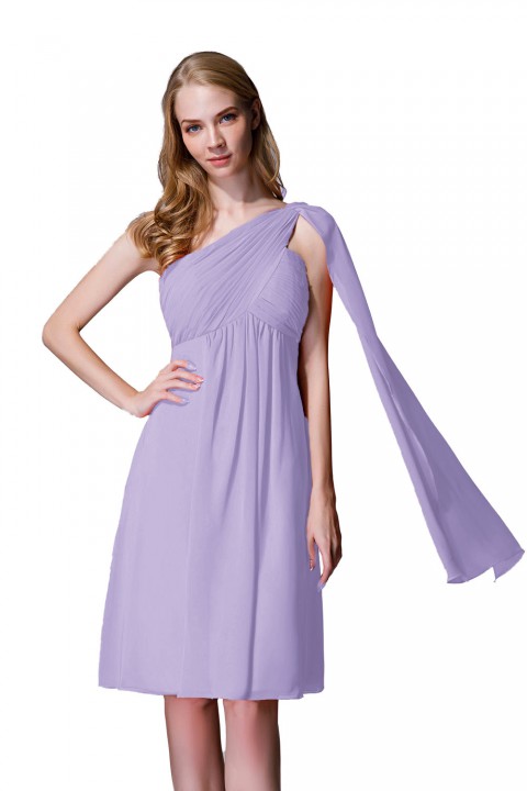 One-Shoulder Pleated Chiffon Short Bridesmaid Dress With Flowing Cape