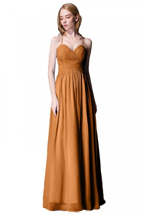 Spaghetti Straps Halter Neckline Front Cascade Bridesmaid Dress with Keyhole Back