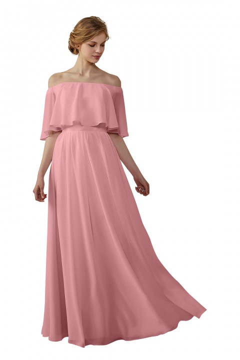 Bohemian Style Off Shoulder Chiffon Flounce Top Bridesmaid Dress