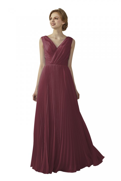 Chiffon V-Neck and V-Back A-Line Pleated Bridesmaid Dress 