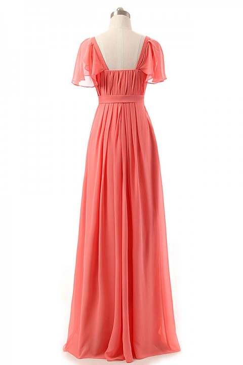 Flutter Sleeves Sweetheart Chiffon Bridesmaid Dress with Flowing Cape