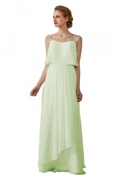 Boho Spaghetti Straps Chiffon V-Back Bridesmaid Dress with Flounce