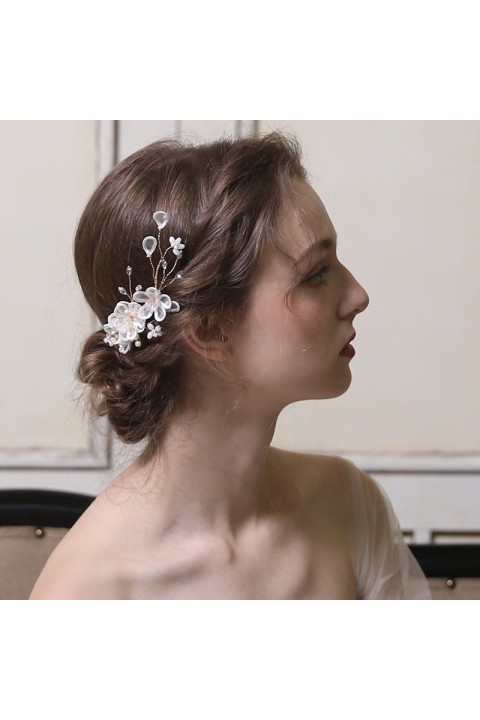 Lace Floral Pearl Crystal Bridal Hairpin