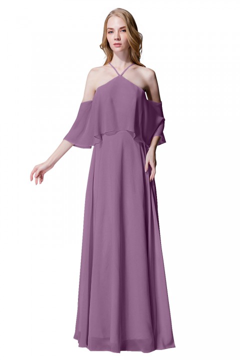 Y-Neck Ruffle Chiffon Multi-wear Bridesmaid Dress Long