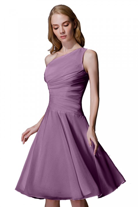 Asymmetrical One-Shoulder Chiffon Ruched Bridesmaid Dress Short