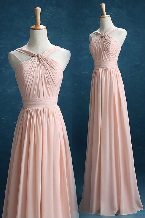 Criss-Cross Halter Neckline Straps Detail Back Bridesmaid Dress Long