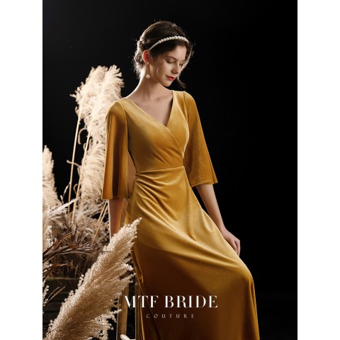 Elegant Muse Deep V-neck Tie Back Wrap Velvet Party Dress