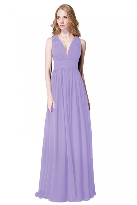 Sexy Deep V-Neck Plunging Silt Bridesmaid Dress with Keyhole Back