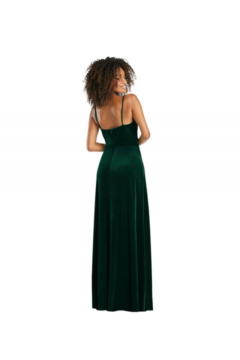 Dark Green Spaghetti Strap High Waist Luxe Velvet Bridesmaid Dress