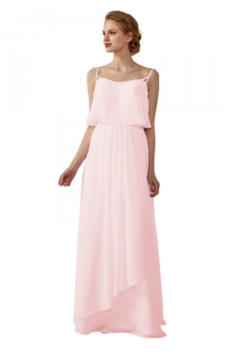 Boho Spaghetti Straps Chiffon V-Back Bridesmaid Dress with Flounce