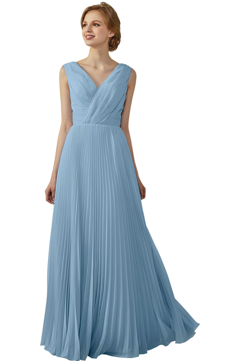 Chiffon V-Neck and V-Back A-Line Pleated Bridesmaid Dress 