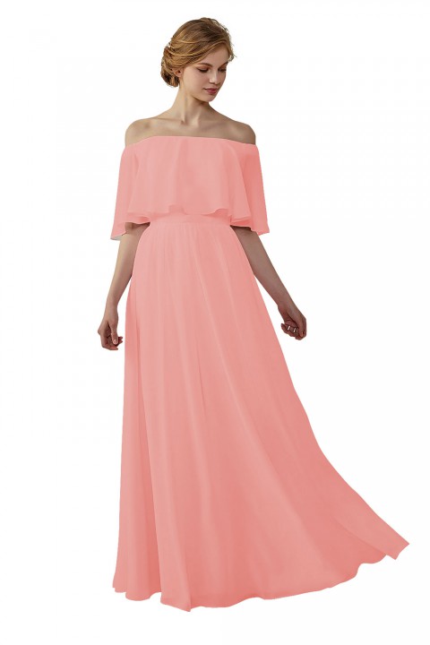 Bohemian Style Off Shoulder Chiffon Flounce Top Bridesmaid Dress